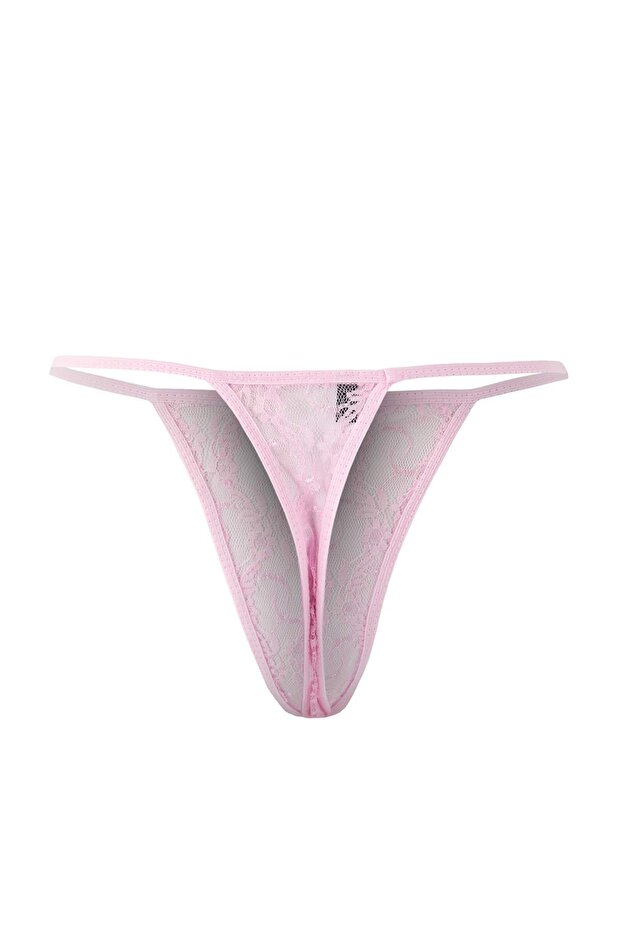 Pembe Pencere/Cut Out Detaylı Külotlu Dantelli Kapsız Örme Babydoll/Fantezi Gecelik THMSS25CY00004 - 7