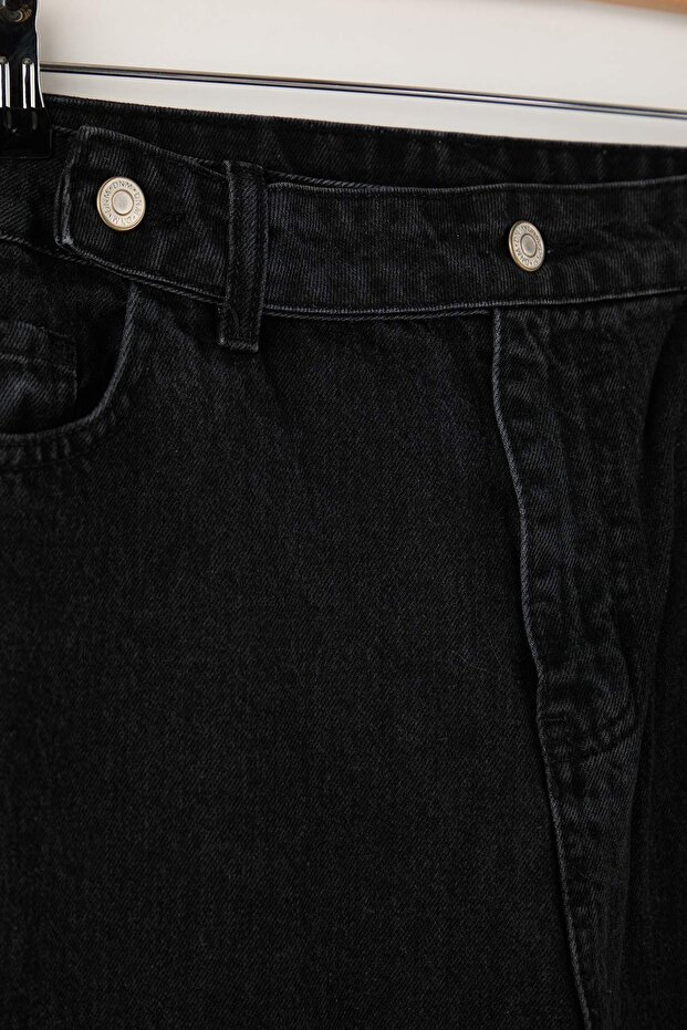 Antrasit Yüksek Bel Geniş Kesim Büyük Beden Jeans TBBAW24CJ00008 - 13