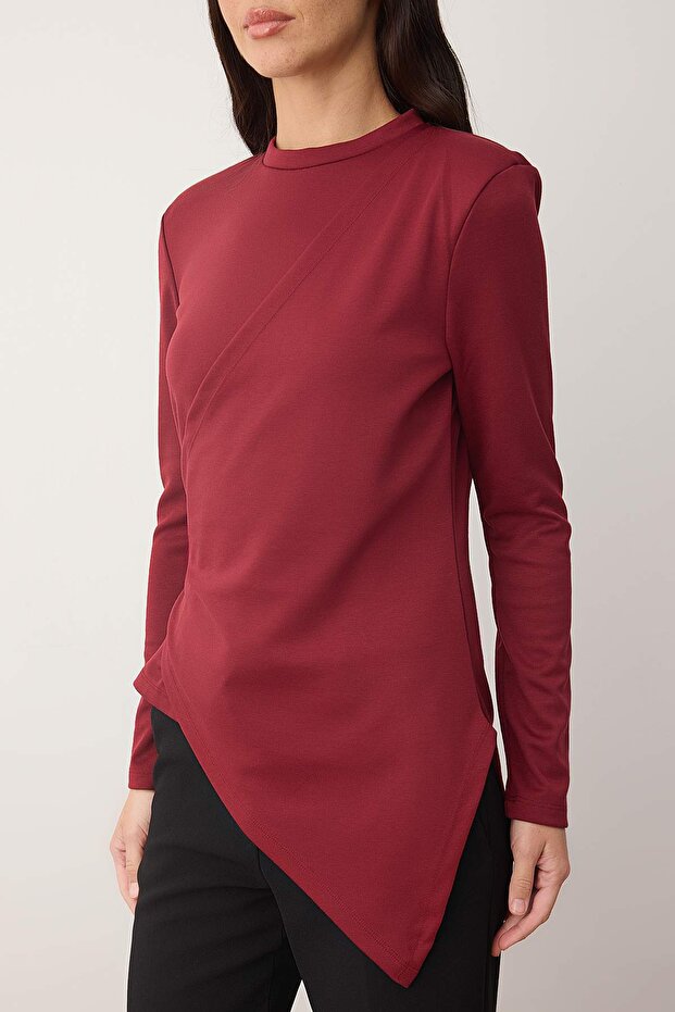 Bordo Fitted Etek Ucu Asimetrik Örme Tunik TCTAW26UK00002 - 3