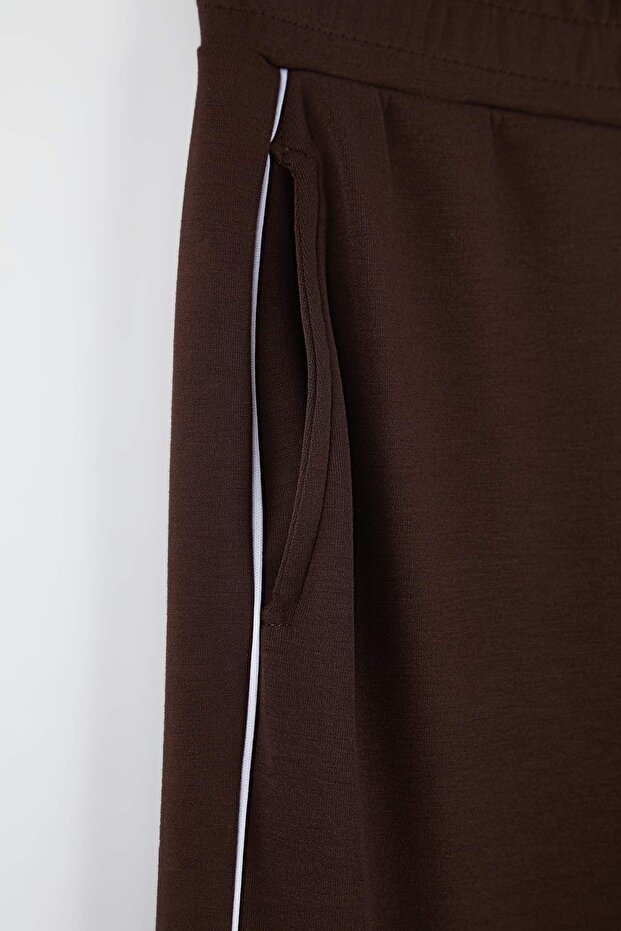 Kahverengi Biyeli Wide Leg/Geniş Paça Örme Spor Eşofman Altı THMAW26EA00001 - 7