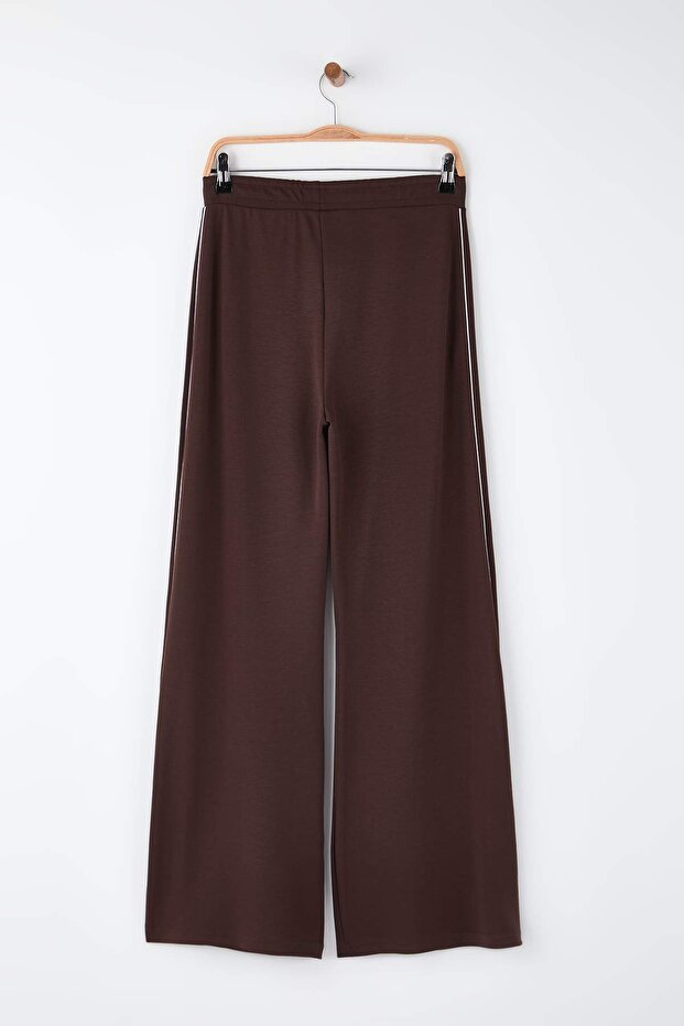 Kahverengi Biyeli Wide Leg/Geniş Paça Örme Spor Eşofman Altı THMAW26EA00001 - 8