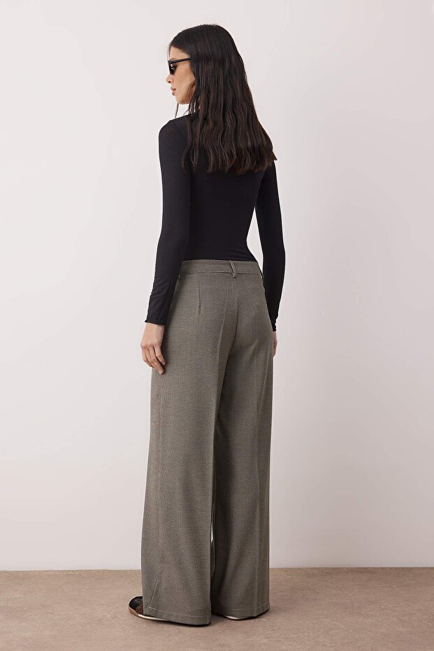 Gri Düşük Bel Bol Kalıp Dokuma Geniş Paça Pantolon TWOAW26PL00165 - 4