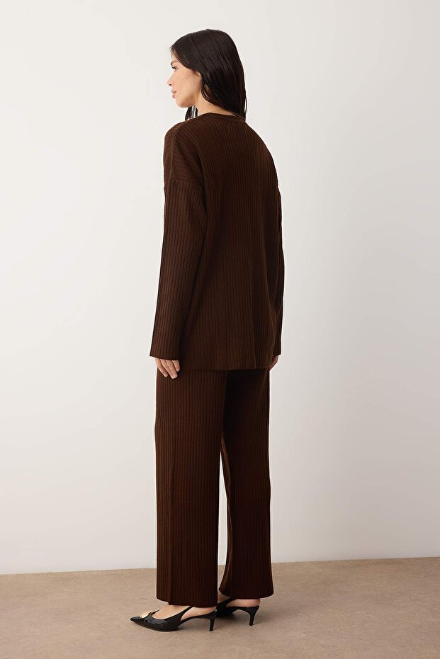 Koyu Kahverengi Oversize Triko Alt - Üst Takım TCTAW26US00071 - 4