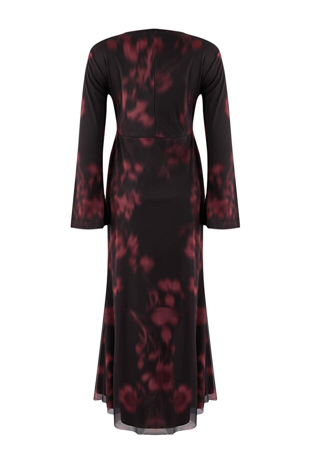 Çok Renkli Batik Desenli Tül Astarlı Örme Elbise TCTAW26EB00072 - 6