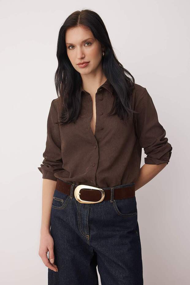 Czarny pasek damski z owalną klamrą TWOAW26KE00016 - 1