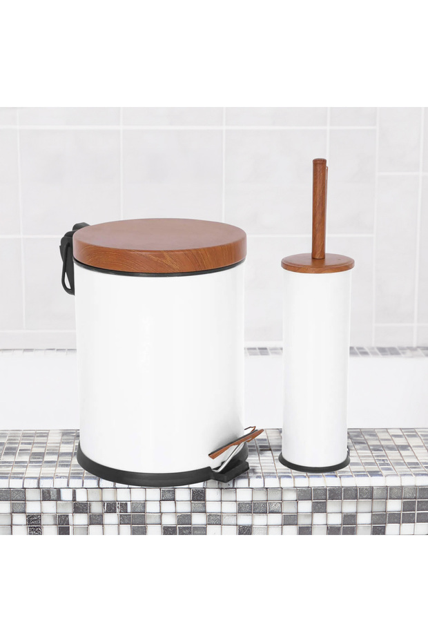 White 2-Piece Wood Patterned Bathroom Set - 1