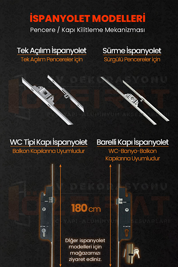 100cm Tek Açılım İspanyolet – PVC Pimapen Kapı Pencere Kilidi – (1 Adet) - 6