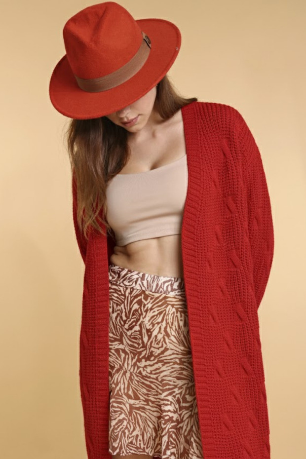 Kadın Kırmızı Uzun Triko Hırka - 3