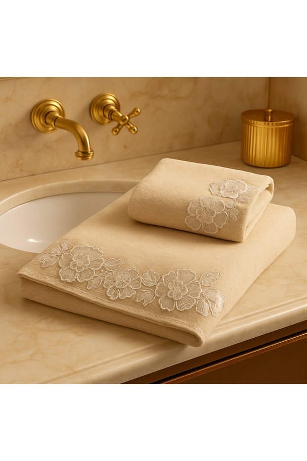 Gülşen 3D French Lace Cappicuno Velvet Towel 50&90