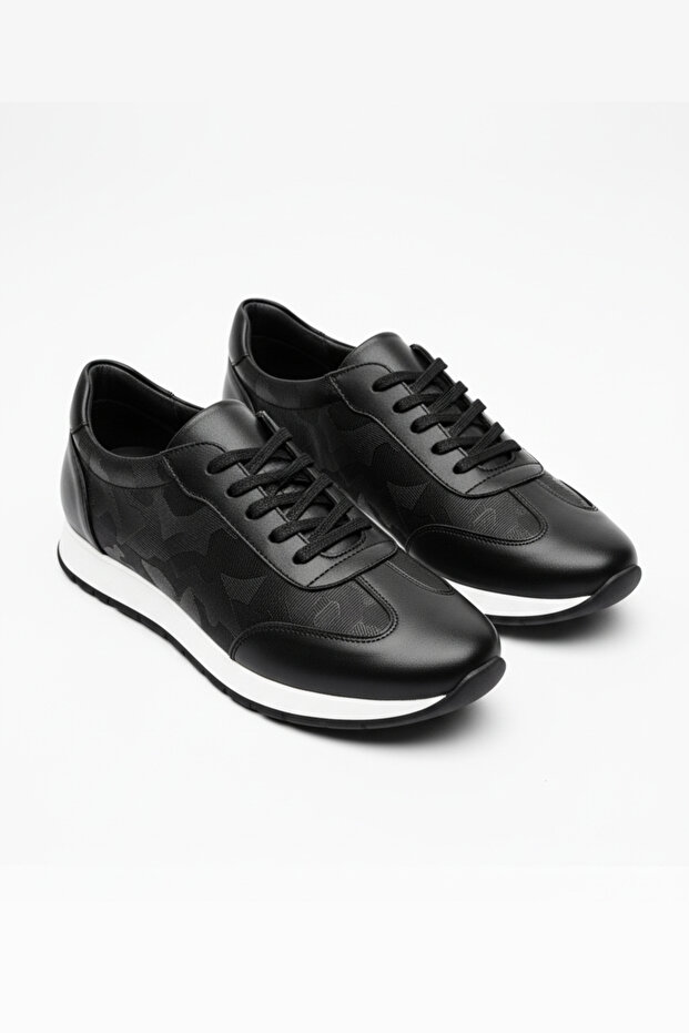 Genuine Leather Black Camouflage Pattern Black Casual Men's Shoes