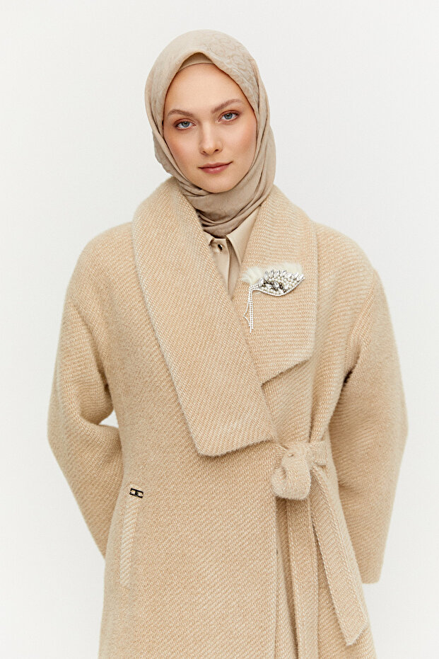 Asimetrik Yaka Oversize Manto - 4