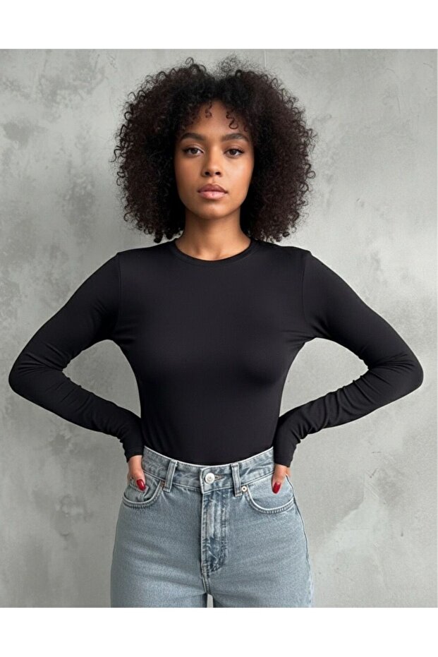 Siyah Bisiklet Yaka Body