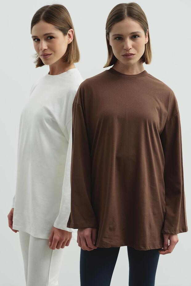 Wide Sleeve Oversized 2-Pack T-Shirt 964 Brown/Ecru