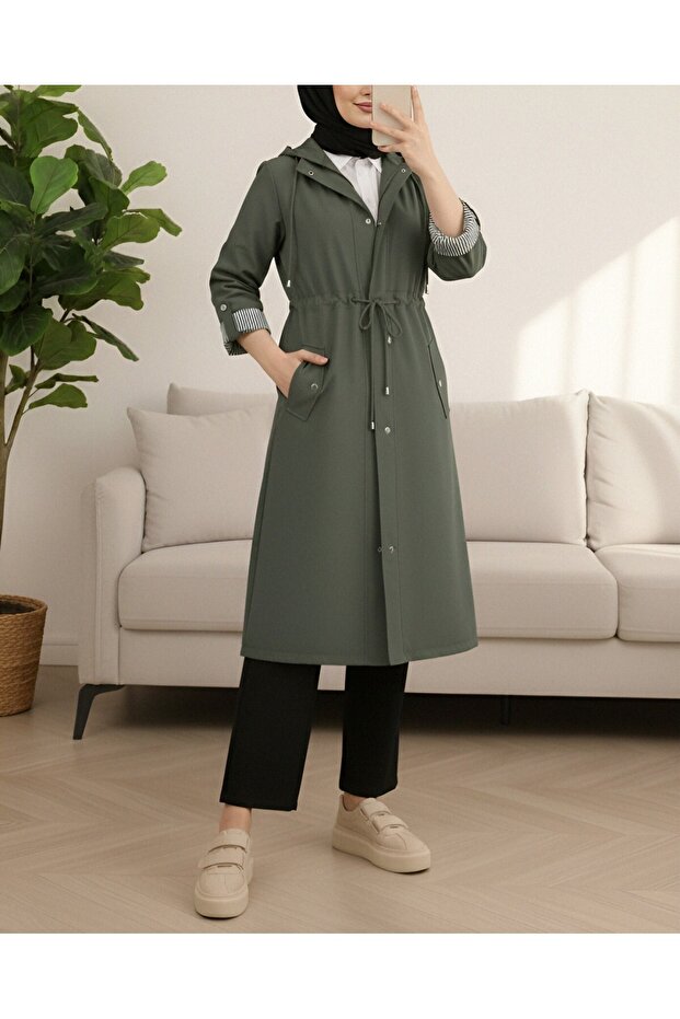 معطف واق من المطر مبطن باللون الكاكي - 2