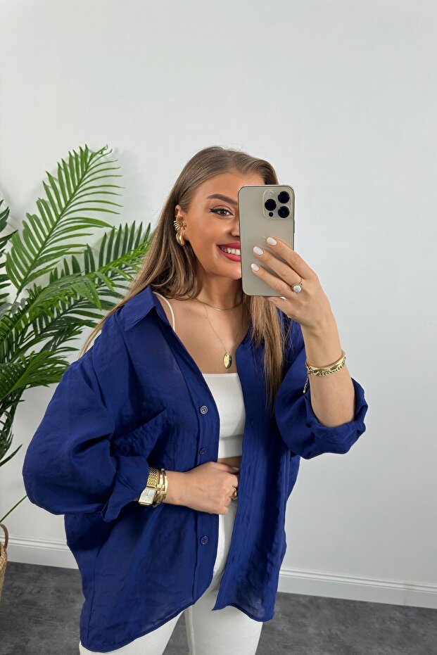 Off-Shoulder Summer Fabric Oversize Shirt - 5