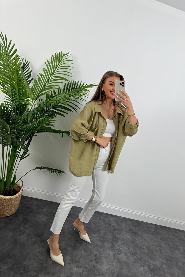 Off-Shoulder Summer Fabric Oversize Shirt - 7