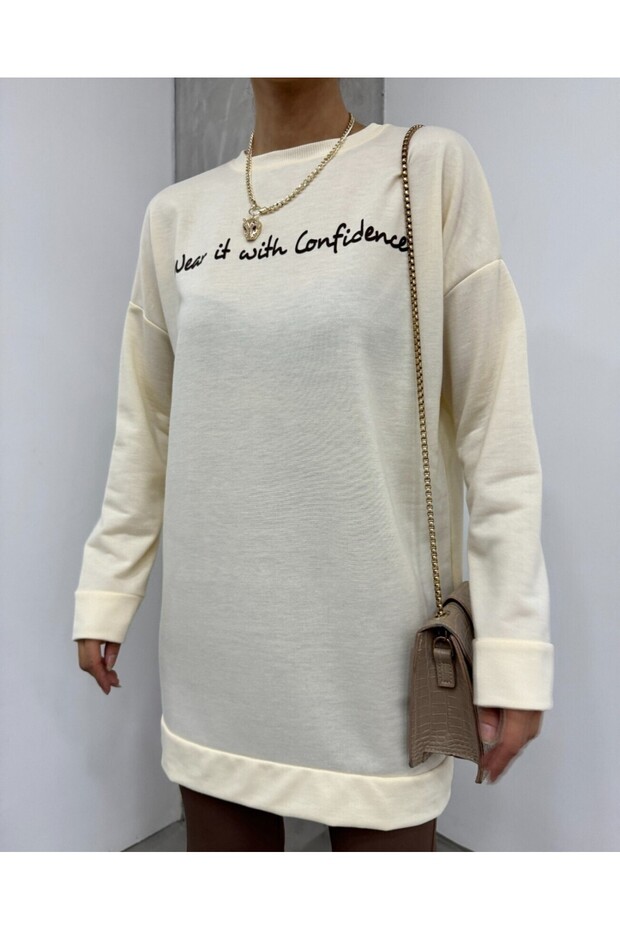 Baskılı Penye Sweat -Krem - 2