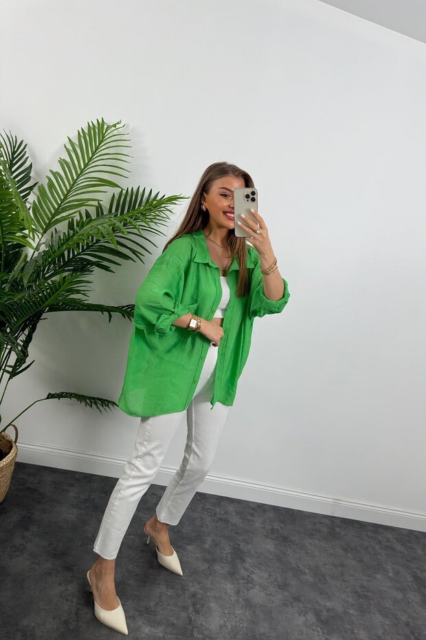 Off-Shoulder Summer Fabric Oversize Shirt - 3