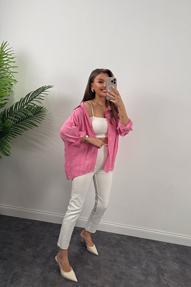 Cămașă oversize din țesătură cu umeri - 4