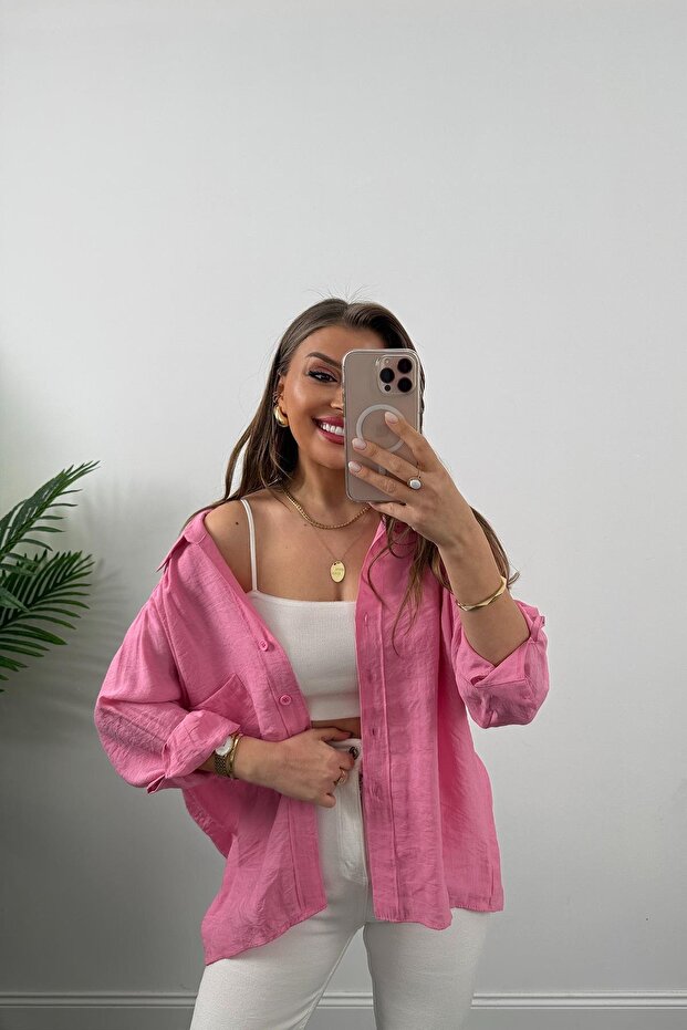 Cămașă oversize din țesătură cu umeri - 3