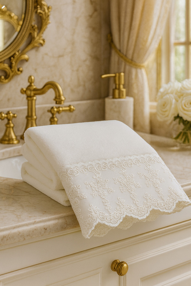 Cream Pıtırcık Velvet Towel 50&90