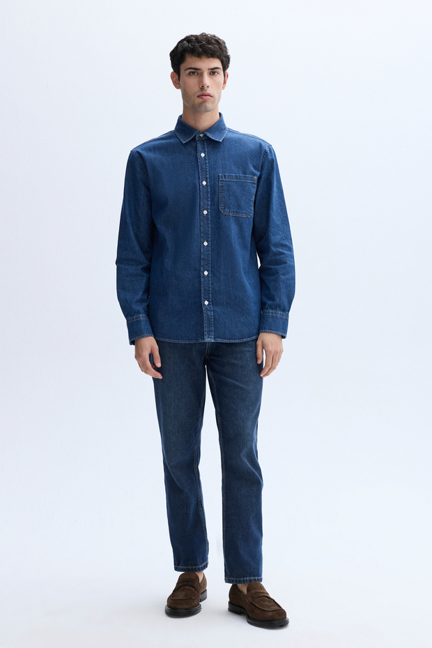 Men's Navy Blue Slim Straight Fit Jean Trousers