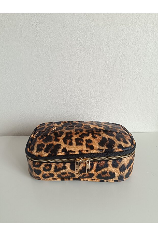 Leopard Printed Box Travel and Makeup Bag