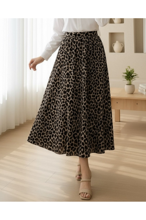 Pliseli Soft Balon Leopar Etek -Siyah - 2