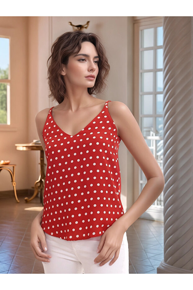 20333453 Kobe Polka Dot Patterned Rope Strap Blouse Tile
