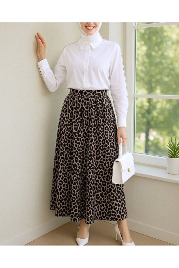 Pliseli Soft Balon Leopar Etek -Siyah - 1