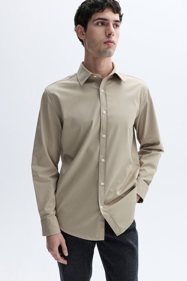 Men's Beige Regular Fit Long Sleeve Casual Shirt