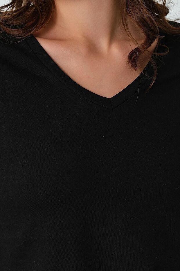 Kadın Uzun Kollu V Yaka Basic Pamuklu Örme Bluz - 6
