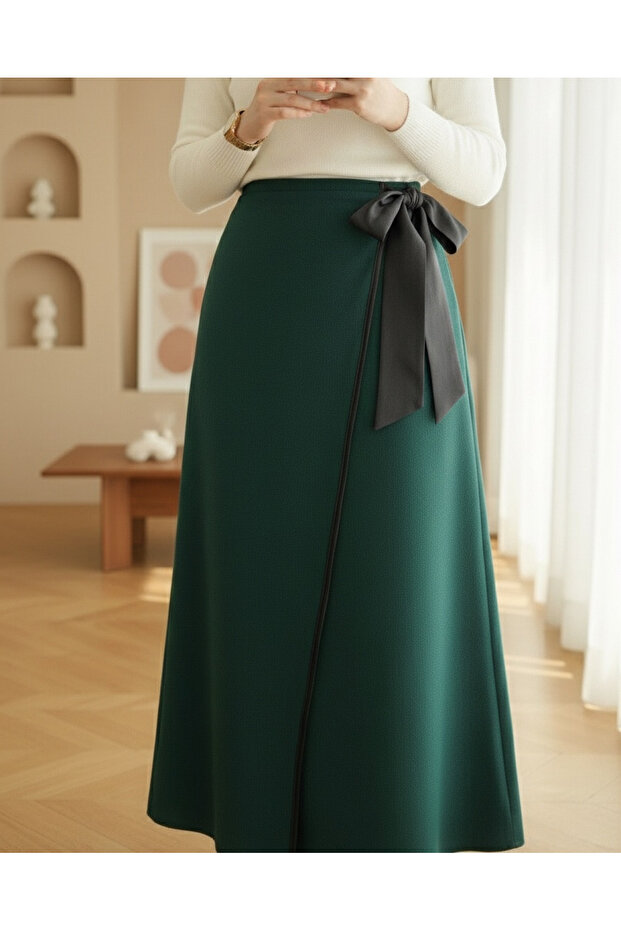 Elastická sukně se šněrováním - smaragdová - 1