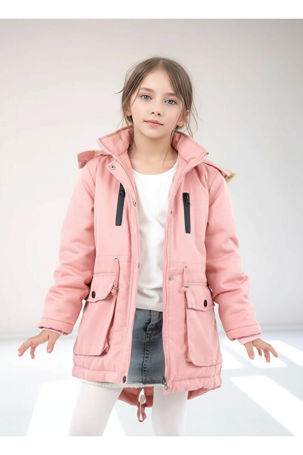 Girl's Winter Coat - Long Winter Canvas Coat - Thick Winter Coat - Puffer Hooded Coat