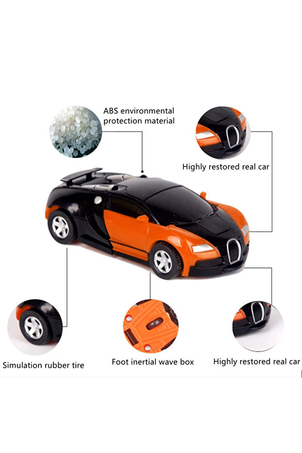 Orange One Click Automatic Collision Deformation Robot Boy Gift Dual Form Toy Car Father Son Interac - 5