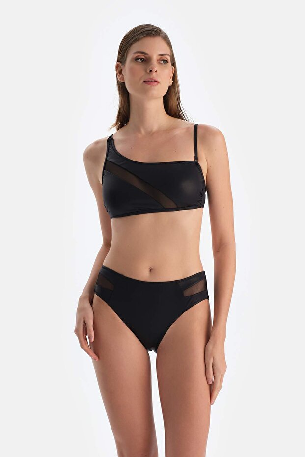 Siyah Tek Omuz Bikini Üstü - 4