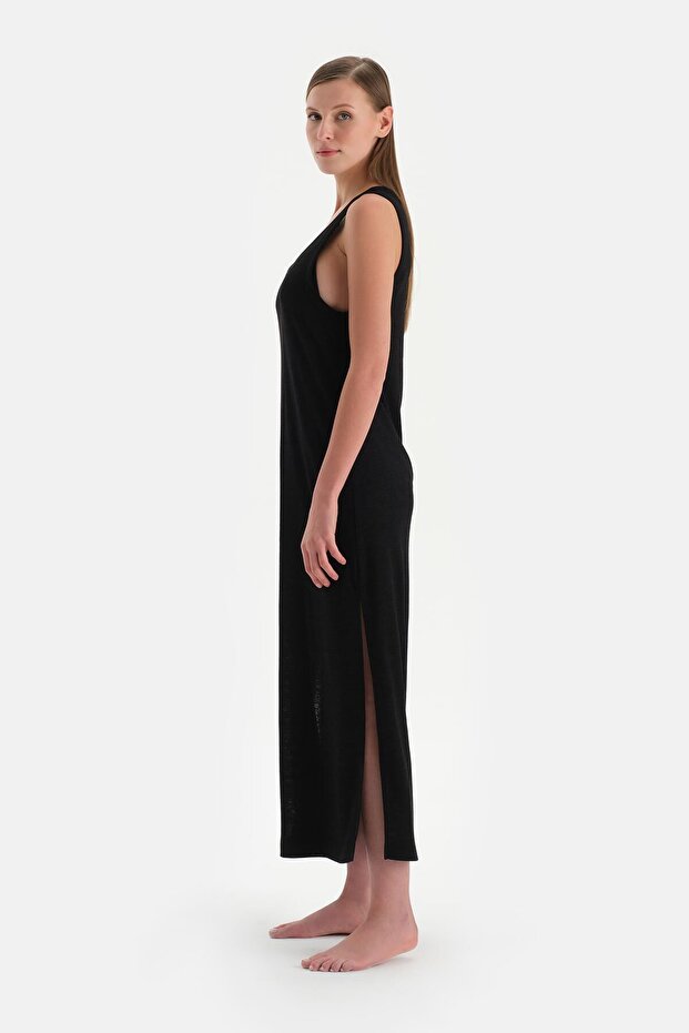 Siyah Kalın Askılı Kolsuz Elbise - 3