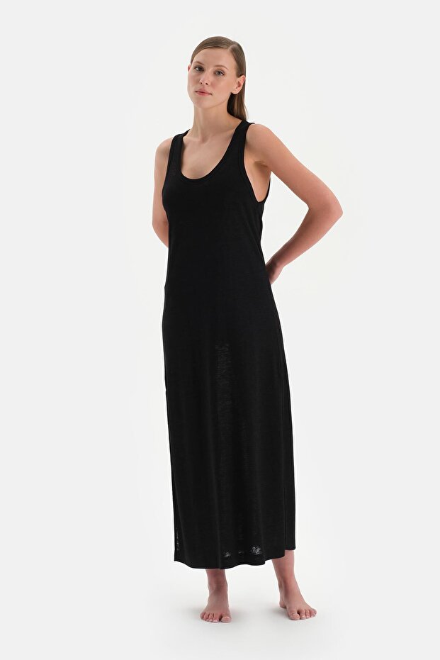 Siyah Kalın Askılı Kolsuz Elbise - 5