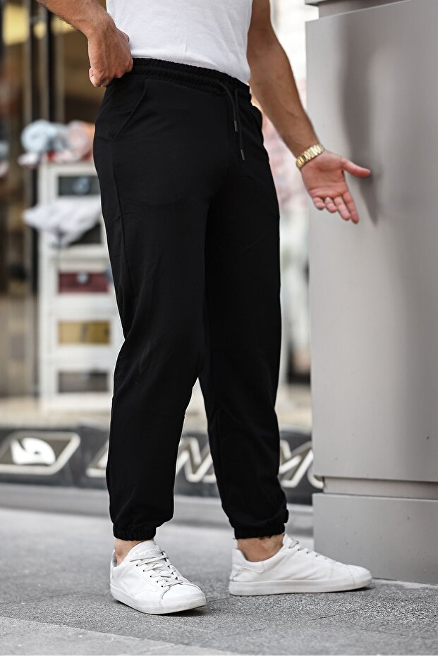 Herren Basic-Jogginghose mit elastischem Bund und Taschen in Schwarz - 4