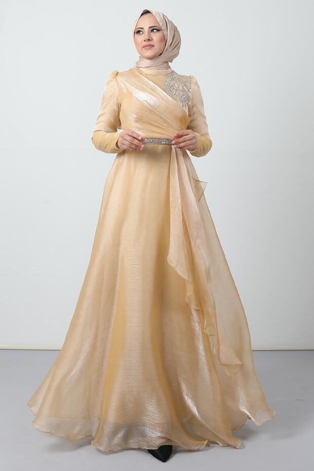 Eliza Hijab Evening Dress Gold