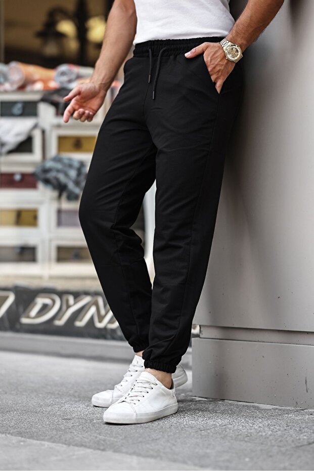 Herren Basic-Jogginghose mit elastischem Bund und Taschen in Schwarz - 3
