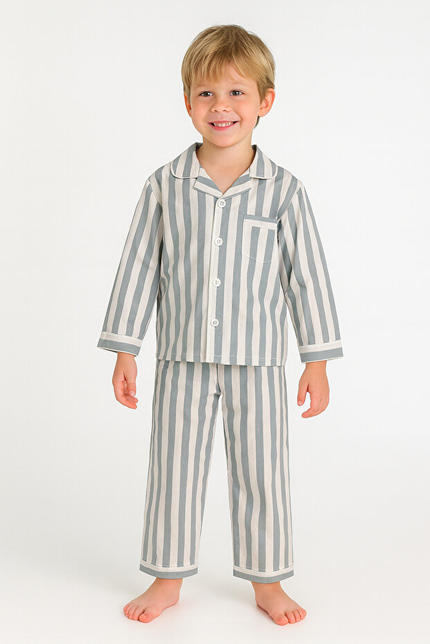 Unisex Children's Cotton Blue Striped Pajama Set