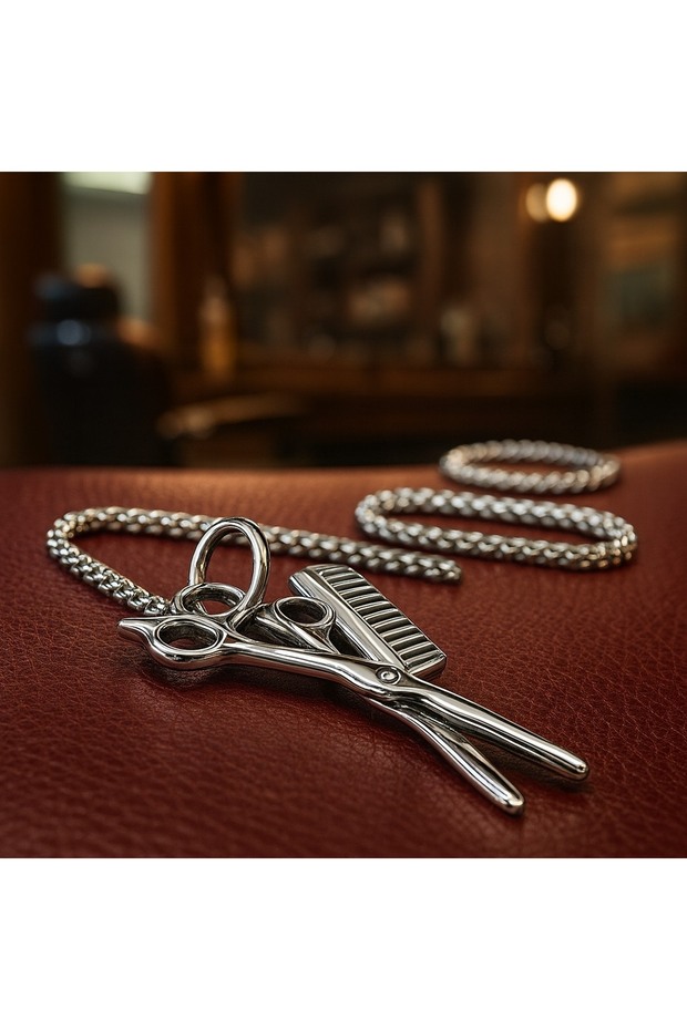 Large Size Hairdresser Themed Black Zircon Stone Stainless Steel Necklace / Comb Scissors Necklace
