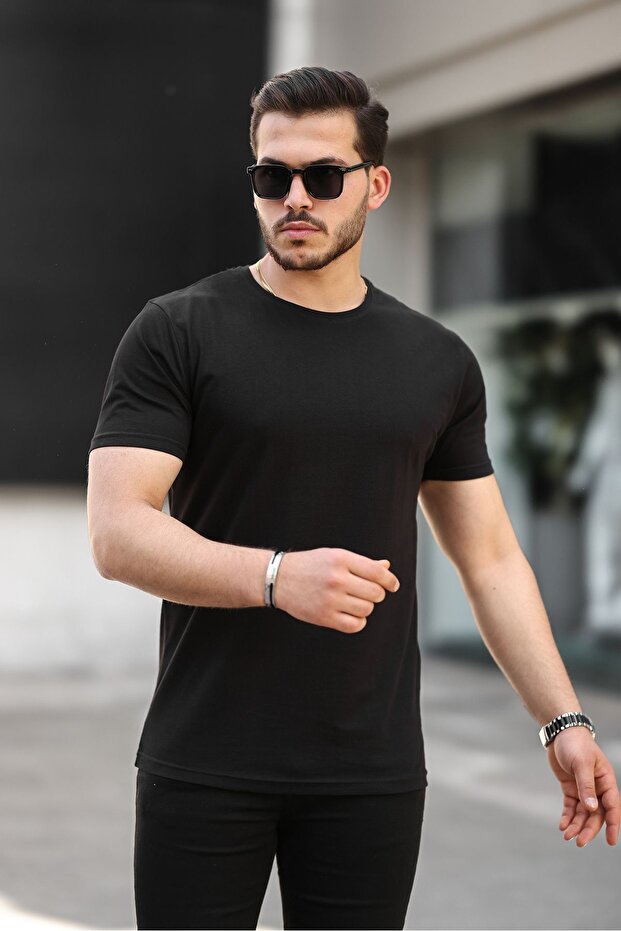 Men's Basic Crew Neck Short Sleeve Tight Black T-Shirt