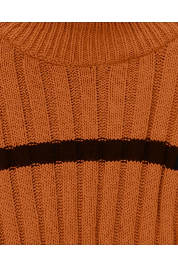 Gestreifter Strickpullover mit weiten Ärmeln - Orange - 4