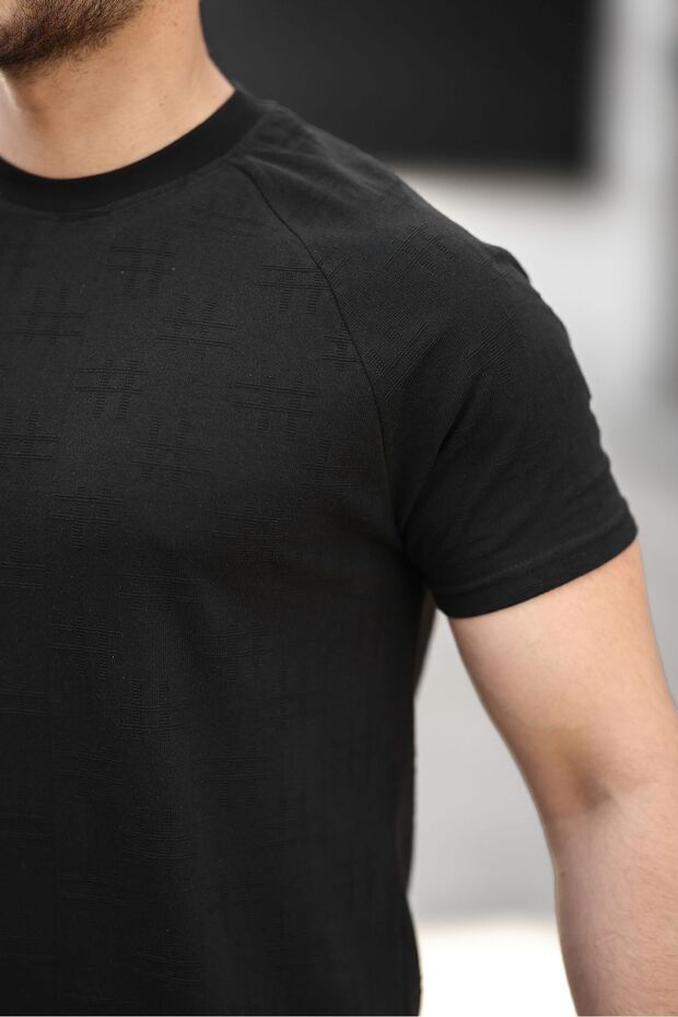 Men's Patterned Basic Short Sleeve Summer Black T-Shirt - 2