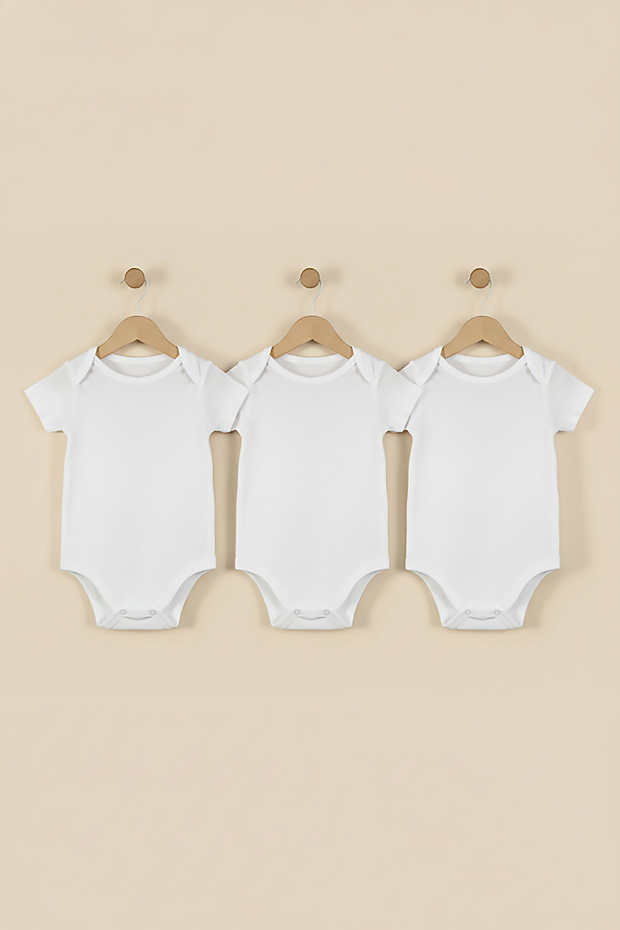 Organic Short Sleeve 100% Cotton Ribs Fabric Basic Baby Girl and Boy 3-Piece Bodysuit