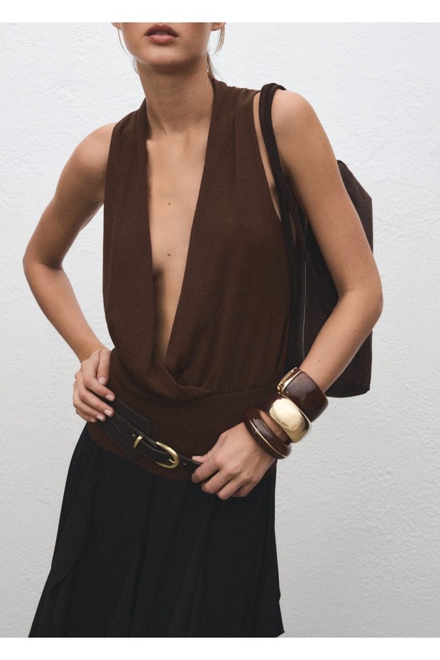 V yaka triko bluz - 7