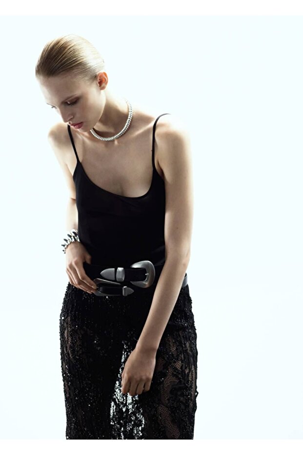 Boncuklu dantel etek - 2