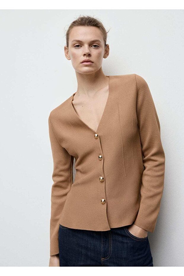Düğmeli dar kesim triko ceket - 1